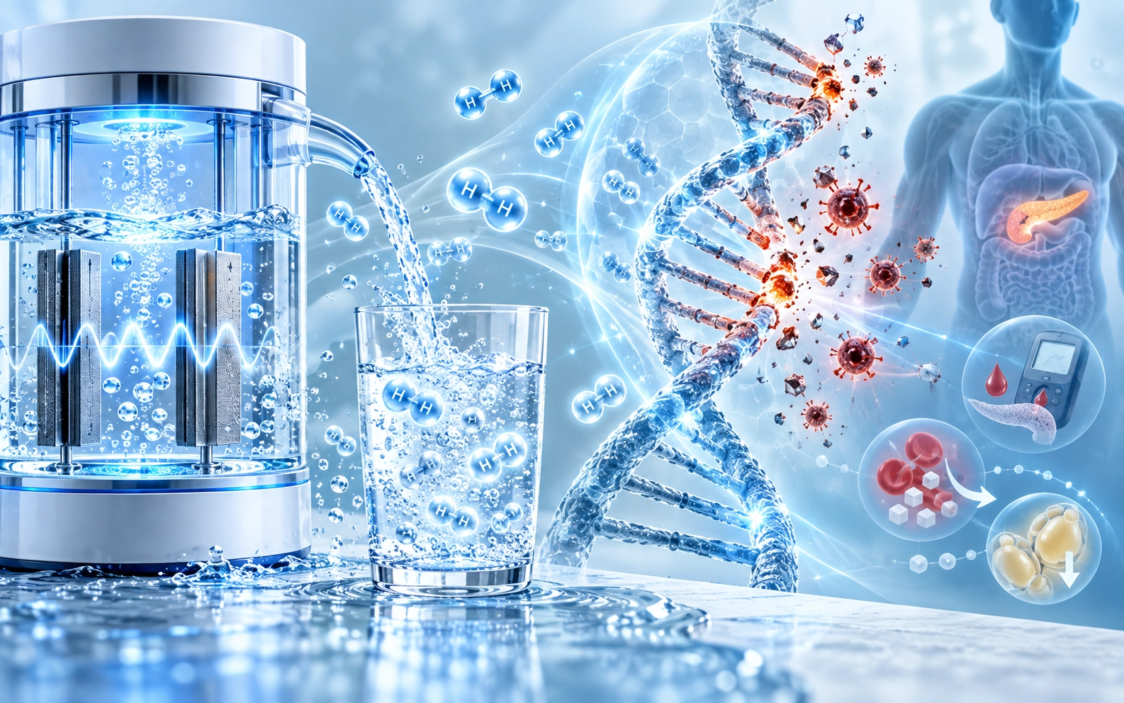 Effects of hydrogen-rich water prepared by alternating-current-electrolysis on antioxidant activity, DNA oxidative injuries, and diabetes-related markers