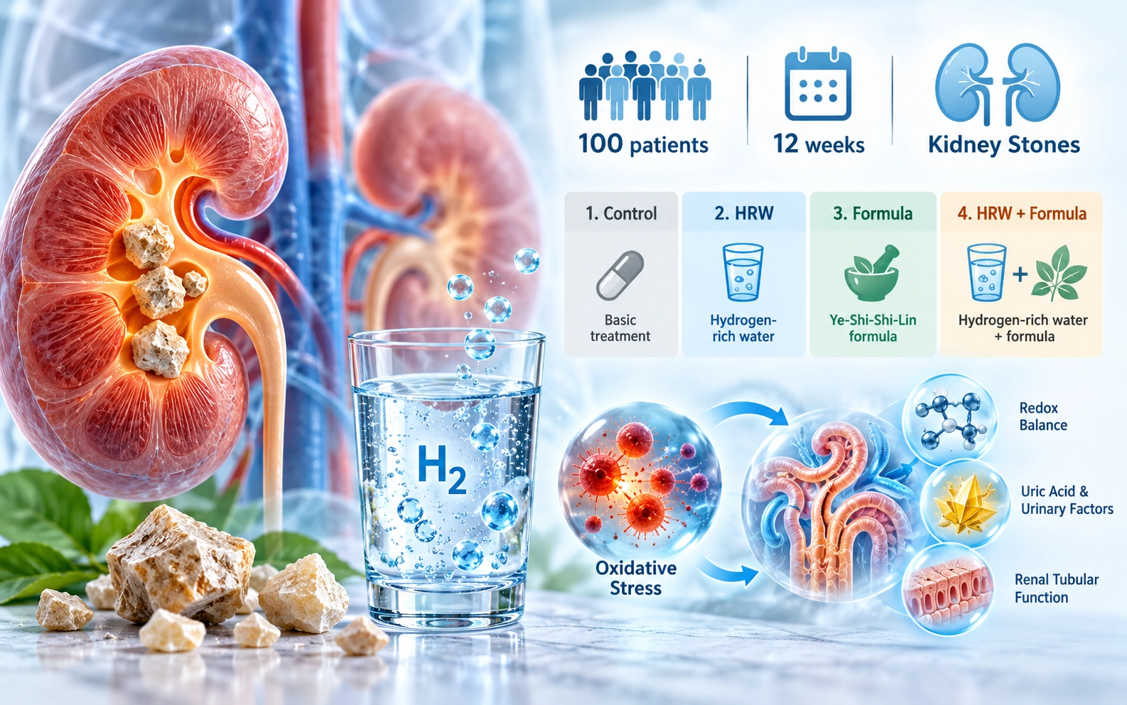 Hydrogen-rich water combined with traditional Chinese medicine compound in the treatment of kidney stones: a randomized controlled prospective clinical trial