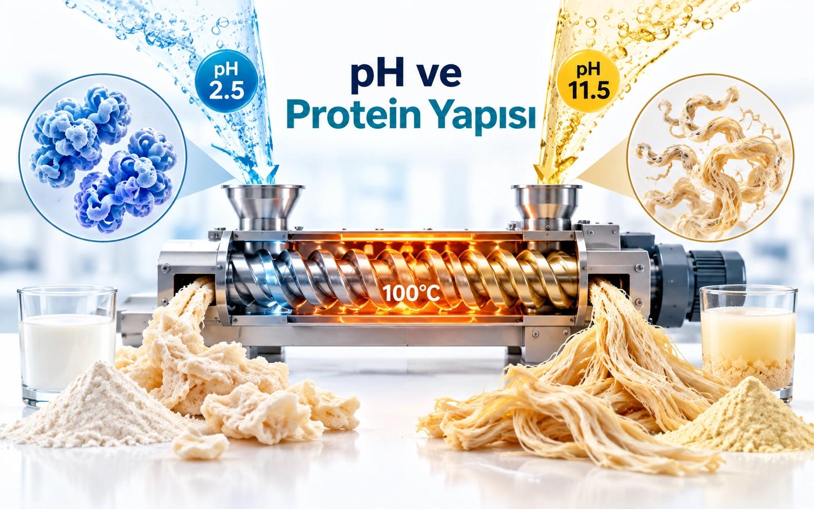 Properties of whey protein isolates extruded under acidic and alkaline conditions